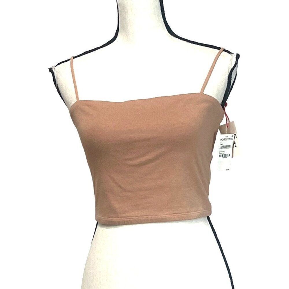 Open Edit Square Neck Crop Camisole In Tan Nougat, Sz. S